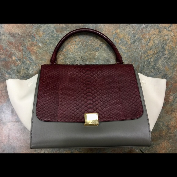 Celine Handbags - CELINE Trapeze Tricolor Python & Leather